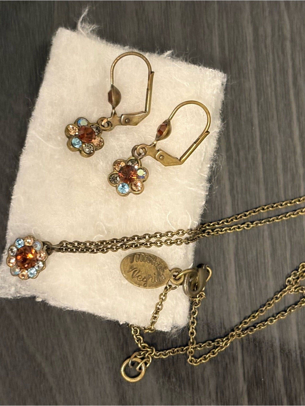 Vintage Michal Negroni Floral Necklace & matching earrings Blue,turquoise &brown